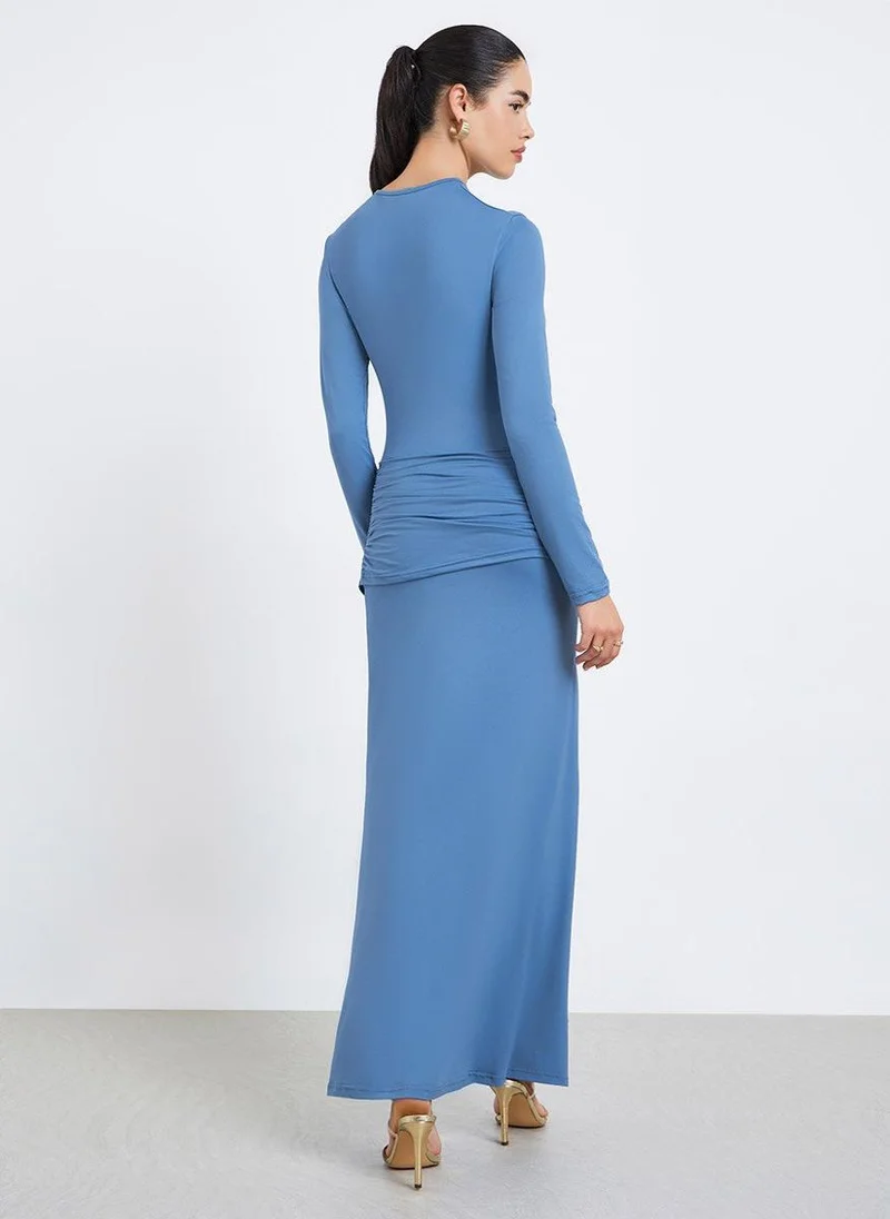 Styli  Women Blue Asymmetric Neck Bodycon Maxi Dress for Women | Best Price UAE